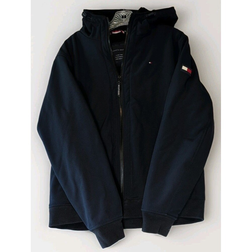 Tommy Hilfiger Men’s Navy Full Zip Jacket Stand-Up Collar w/ Hood Logo Size L
